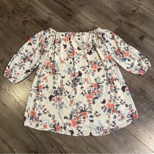 Audrey 3 + 1 dress off shoulder tunic style dress floral butterfly print lined